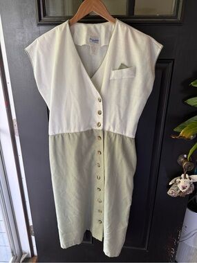 Vintage Olive and Cream Button-down Dress by “Berkley" Sz 16
